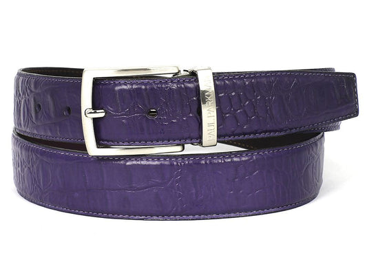 PAUL PARKMAN Men's Crocodile Textured Leather Belt Purple