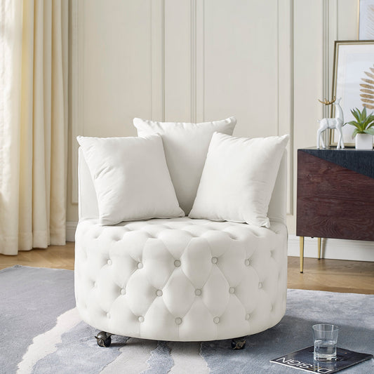 Velvet Upholstered Swivel Chair for Living Room, with Button Tufted