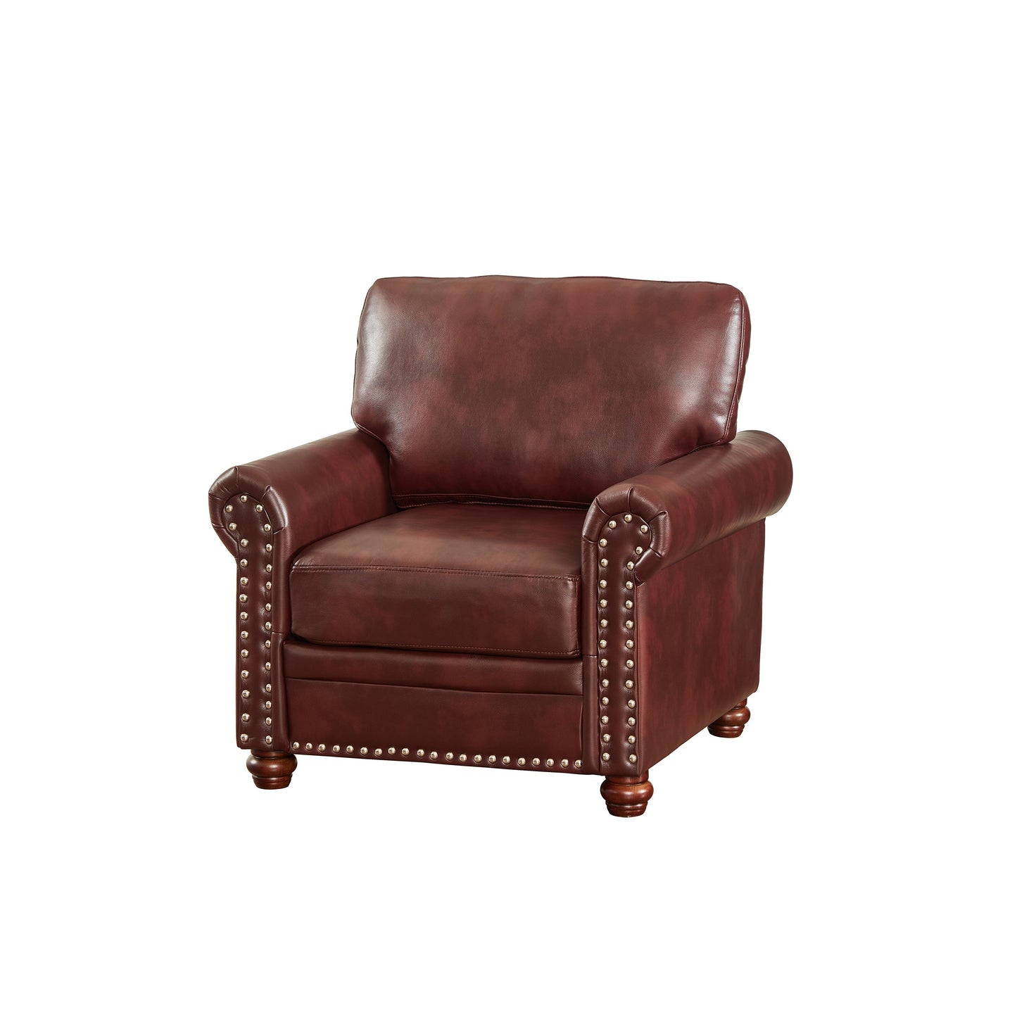 Living Room Sofa Single Seat Chair with Wood Leg Burgundy Faux Leather