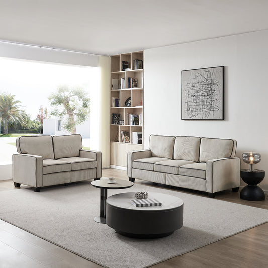 Living Room Sofa set 2+3 with Storage Beige Corduroy