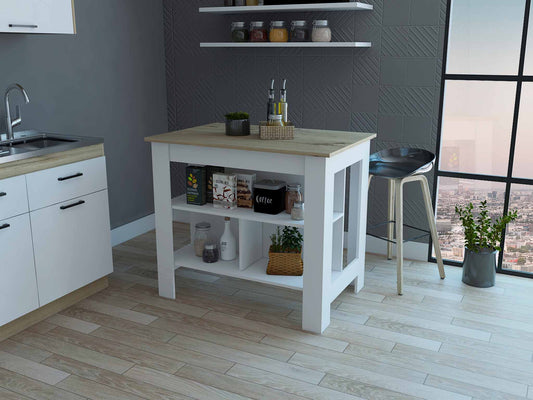 White and Brown 41" Kitchen Island With Storage