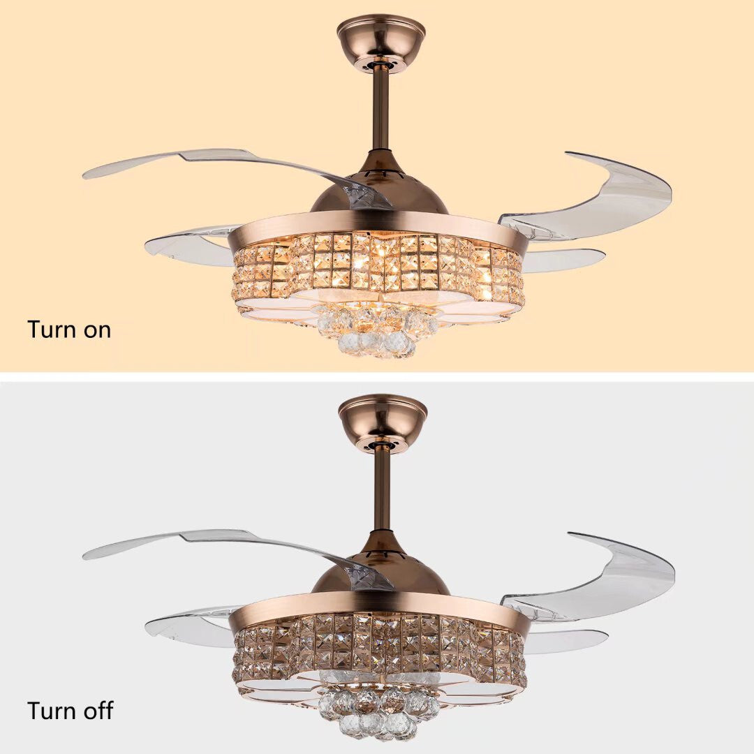 Gold Art Deco Glam Chandelier And Retractable Fan