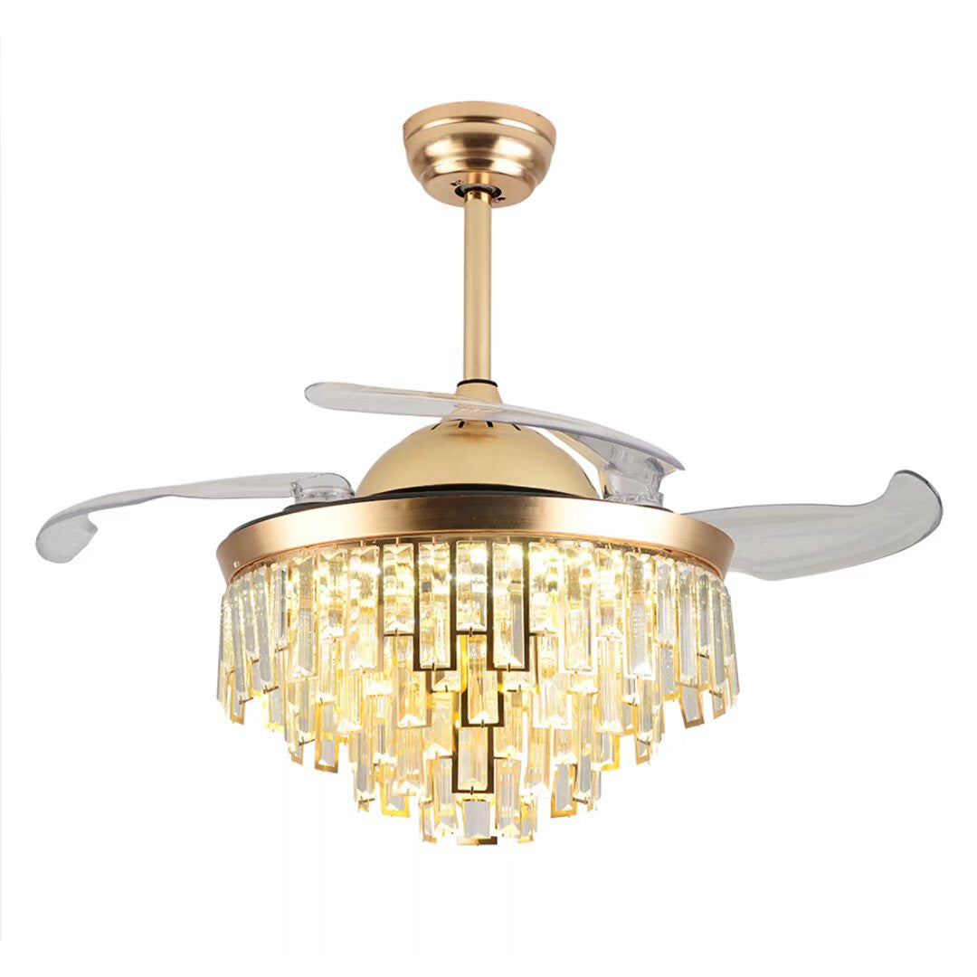 Luxurious Gold Crystal Chandelier Ceiling Fan