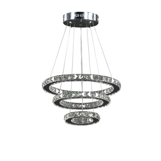 Silver Metal and Crystals LED Dimmable Chandelier