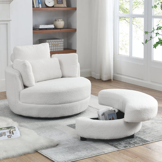 39"W Oversized Swivel Chair with moon storage ottoman for Living Room,