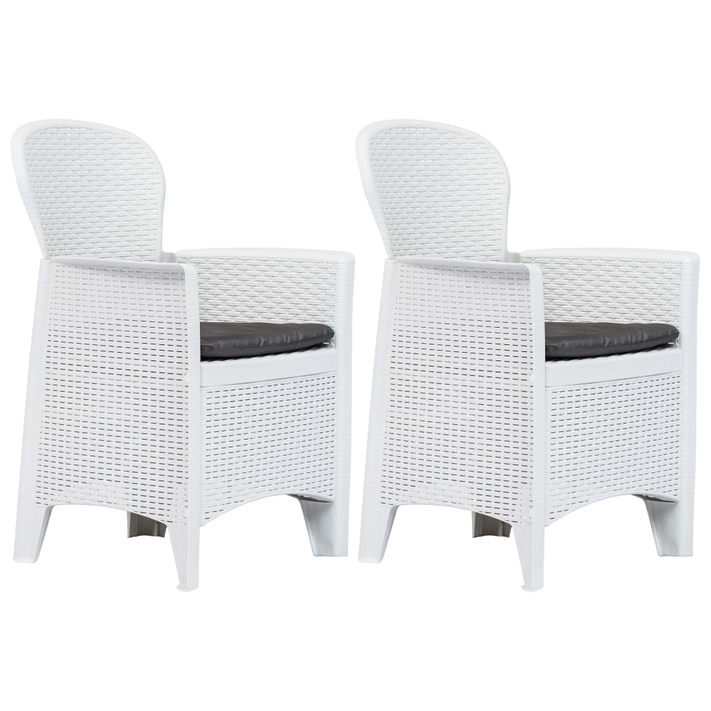 Garden Chairs 2 pcs with Cushion White Plastic Rattan Look