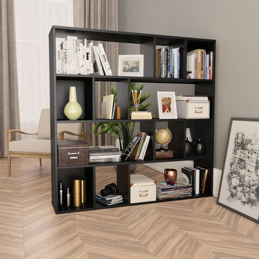 Room Divider/Book Cabinet Black 43.3"x9.4"x43.3" Chipboard