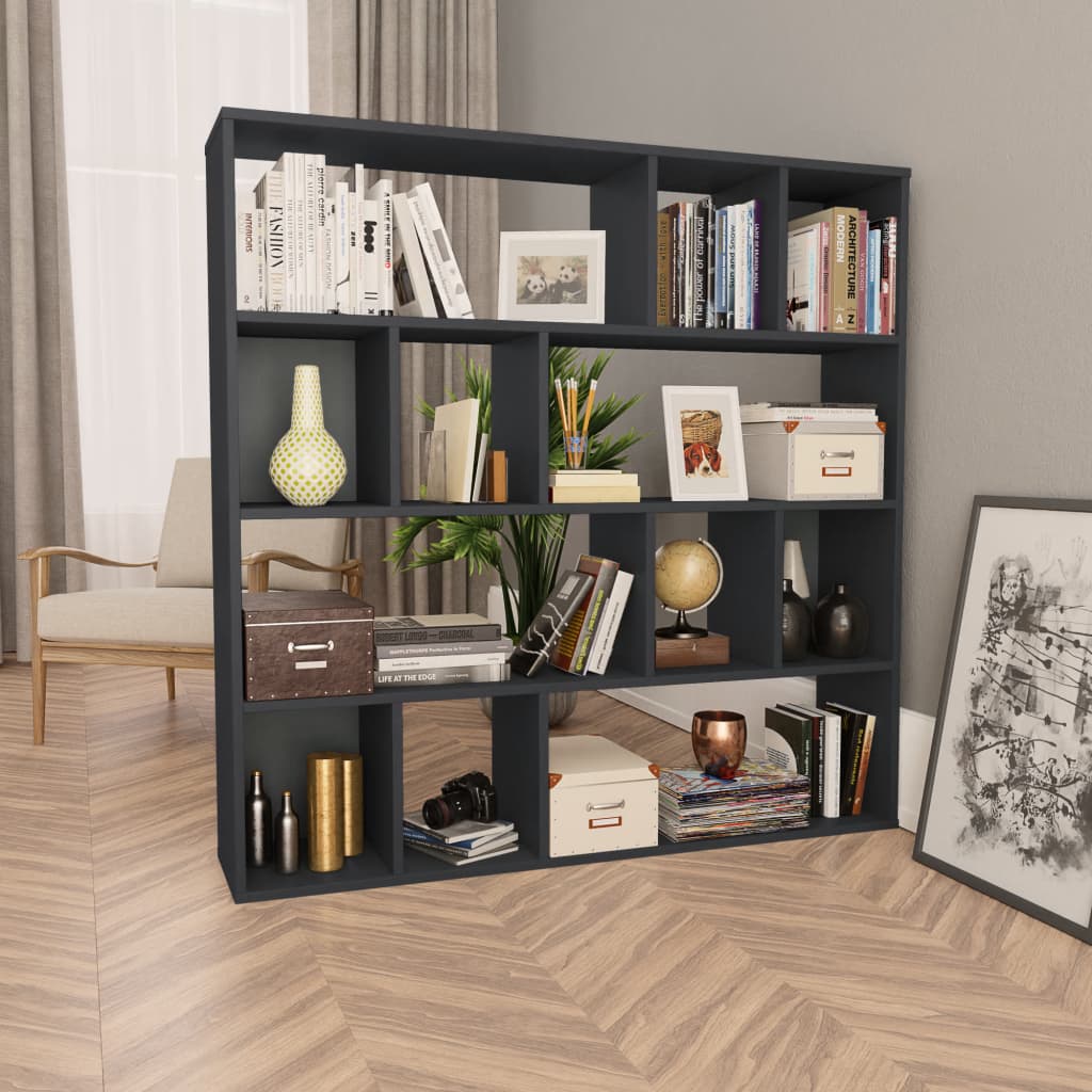 Room Divider/Book Cabinet Black 43.3"x9.4"x43.3" Chipboard