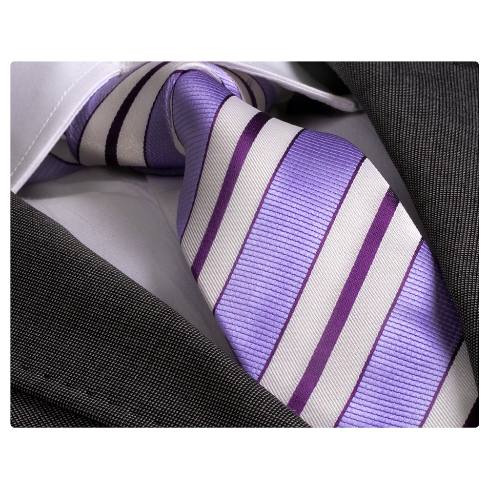 Men's Fashion Purple Striped Skin Tie Silk Neck Tie Gift Box