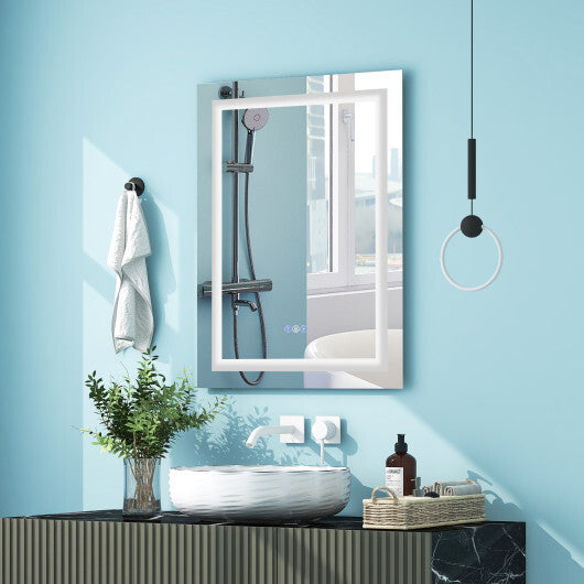 32 Inch x 24 Inch Bathroom Anti-Fog Wall Mirror with Colorful Light - Color: Silver