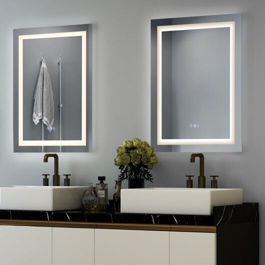 32 Inch x 24 Inch Bathroom Anti-Fog Wall Mirror with Colorful Light - Color: Silver