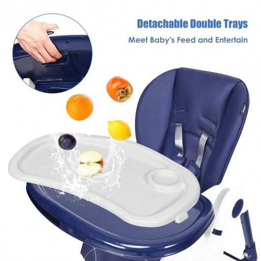 A-Shaped High Chair with 4 Lockable Wheels-Navy - Color: Navy