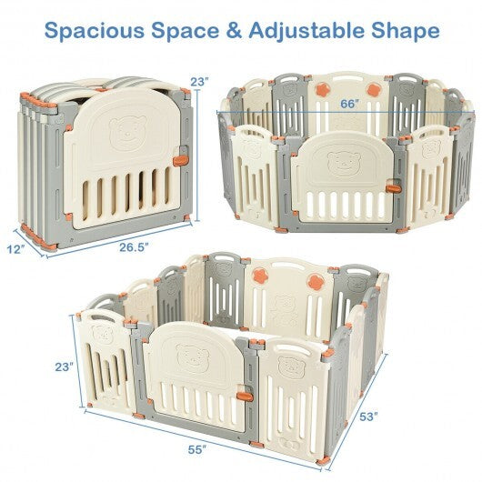 Foldable Baby Playpen 14 Panel Activity Center Safety Play Yard-Beige - Color: Beige