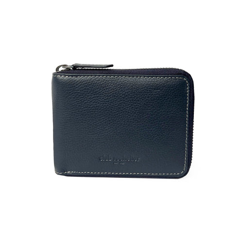 Men's Full Leather Zipper Around Wallet with Center Wing