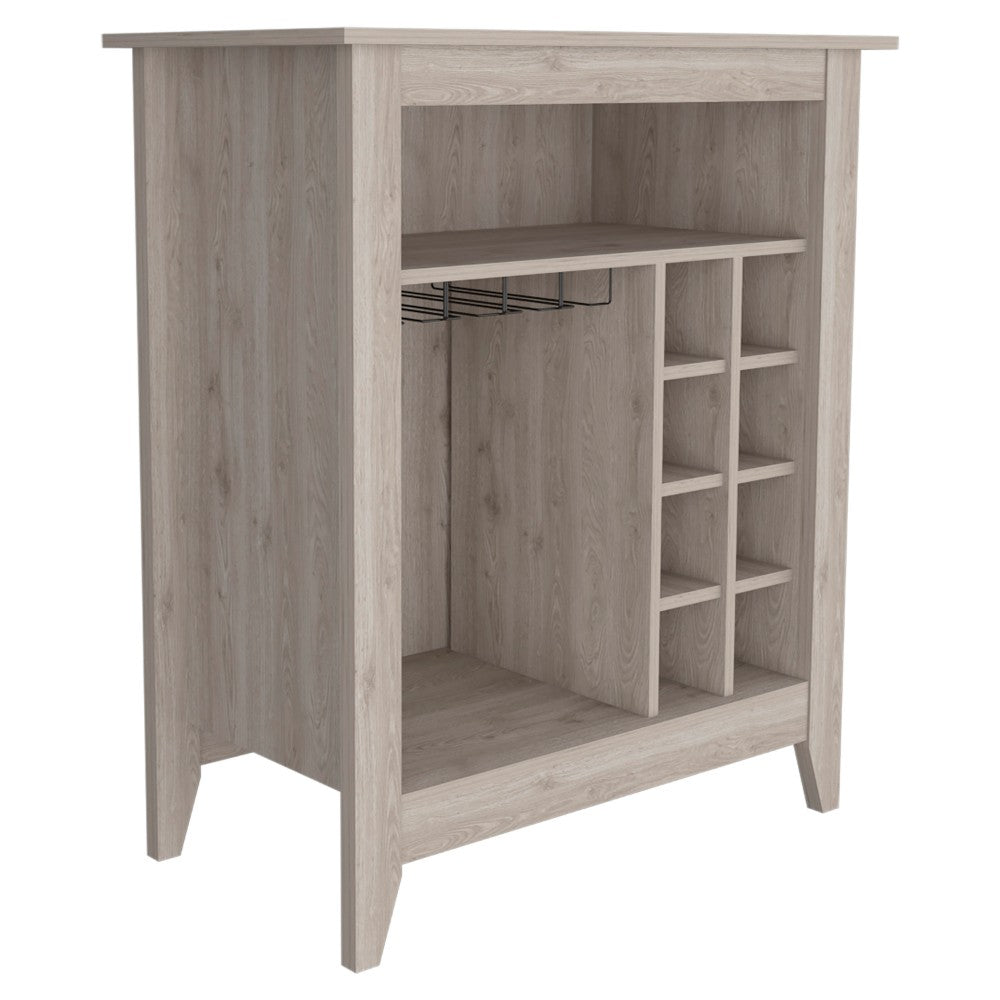 Bar Cabinet Castle, One Open Shelf, Six Wine Cubbies, Light Gray