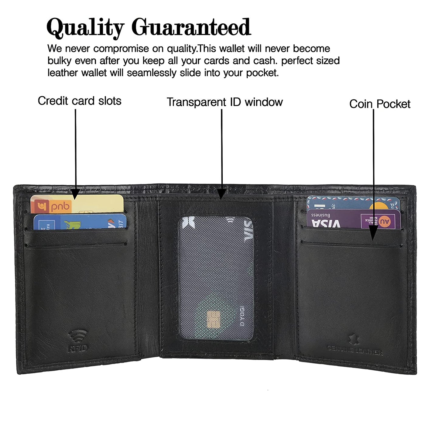 WILLART Mens RFID Trifold Wallet | Leather Wallets For Men | RFID