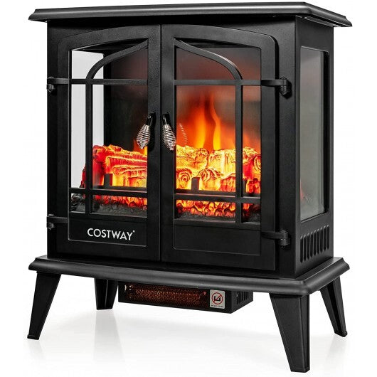 25 Inch Freestanding Electric Fireplace Heater with Realistic Flame effect-Black - Color: Black - Size: 25 inches