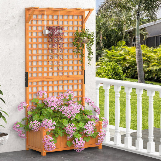 Raised Garden Bed with Trellis and Hanging Roof-Natural