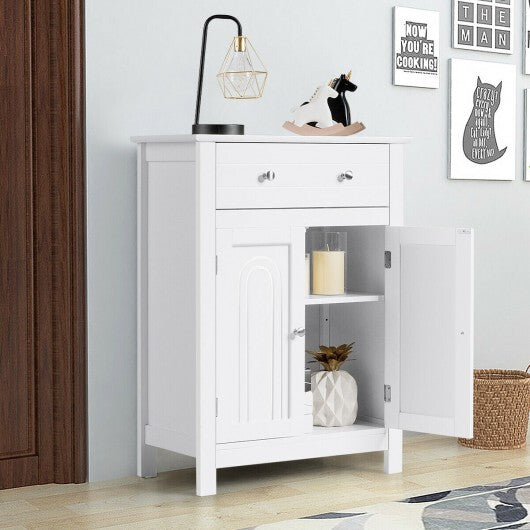 Free Standing Bathroom Storage Cabinet with Large Drawer - Color: White