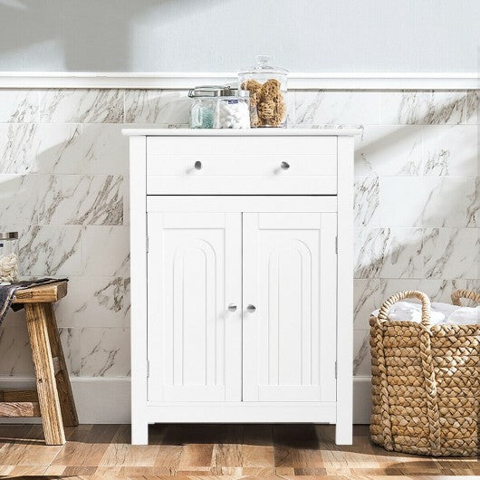 Free Standing Bathroom Storage Cabinet with Large Drawer - Color: White