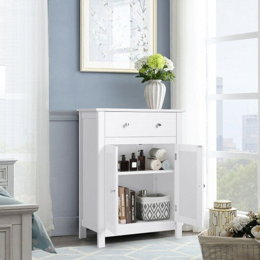 Free Standing Bathroom Storage Cabinet with Large Drawer - Color: White