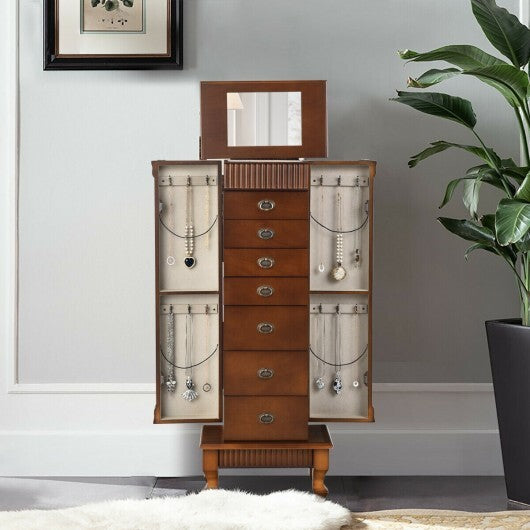 Wooden Jewelry Armoire Cabinet Storage Chest with Drawers and Swing Doors