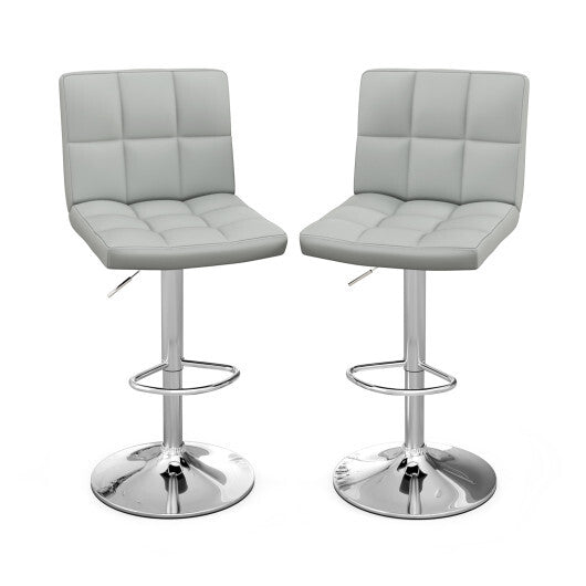 Set of 2 Square Swivel Adjustable Bar Stools with Back and Footrest-Gray - Color: Gray