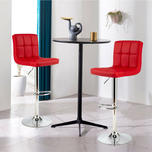 Set of 2 Square Swivel Adjustable PU Leather Bar Stools with Back and Footrest-Red - Color: Red