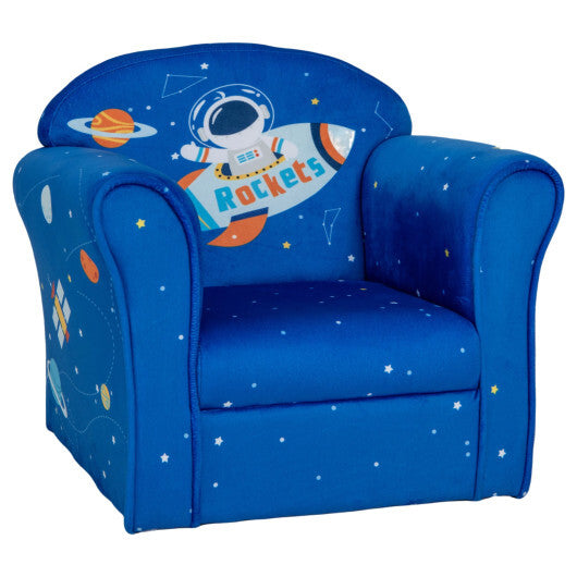 Toddler Upholstered Armchair with Solid Wooden Frame and High-density Sponge Filling-Blue - Color: Blue