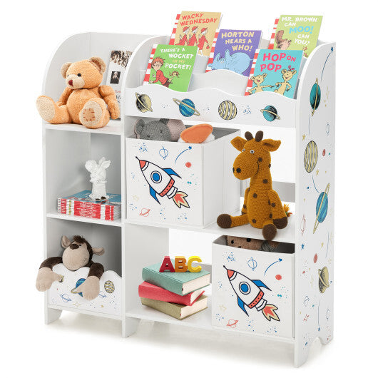 Wooden Children Storage Cabinet with Storage Bins - Color: White