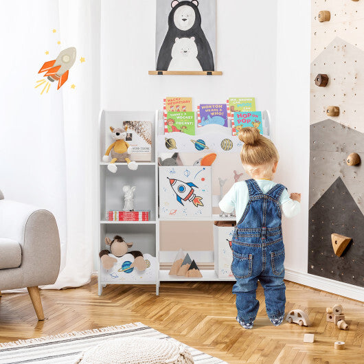 Wooden Children Storage Cabinet with Storage Bins - Color: White