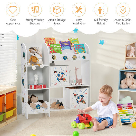 Wooden Children Storage Cabinet with Storage Bins - Color: White