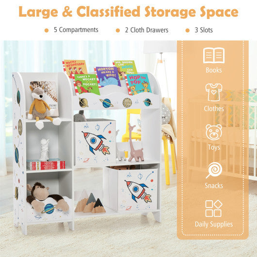 Wooden Children Storage Cabinet with Storage Bins - Color: White