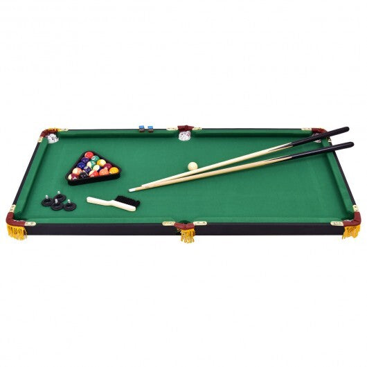 47 Inch Folding Billiard Table with Cues and Brush Chalk -Green