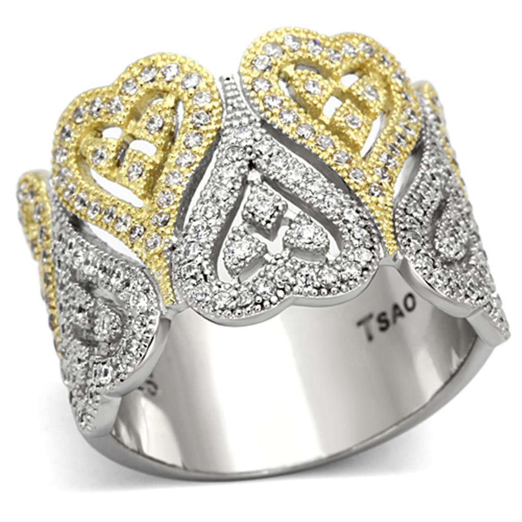 TS126 - Gold+Rhodium 925 Sterling Silver Ring with AAA Grade CZ  in