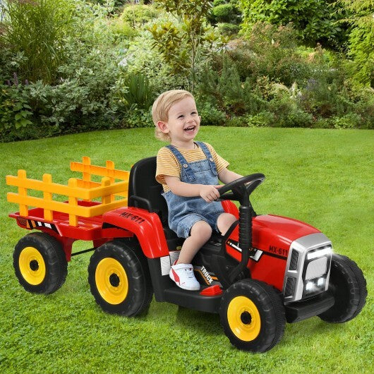 12V Ride on Tractor with 3-Gear-Shift Ground Loader for Kids 3+ Years Old-Red - Color: Red