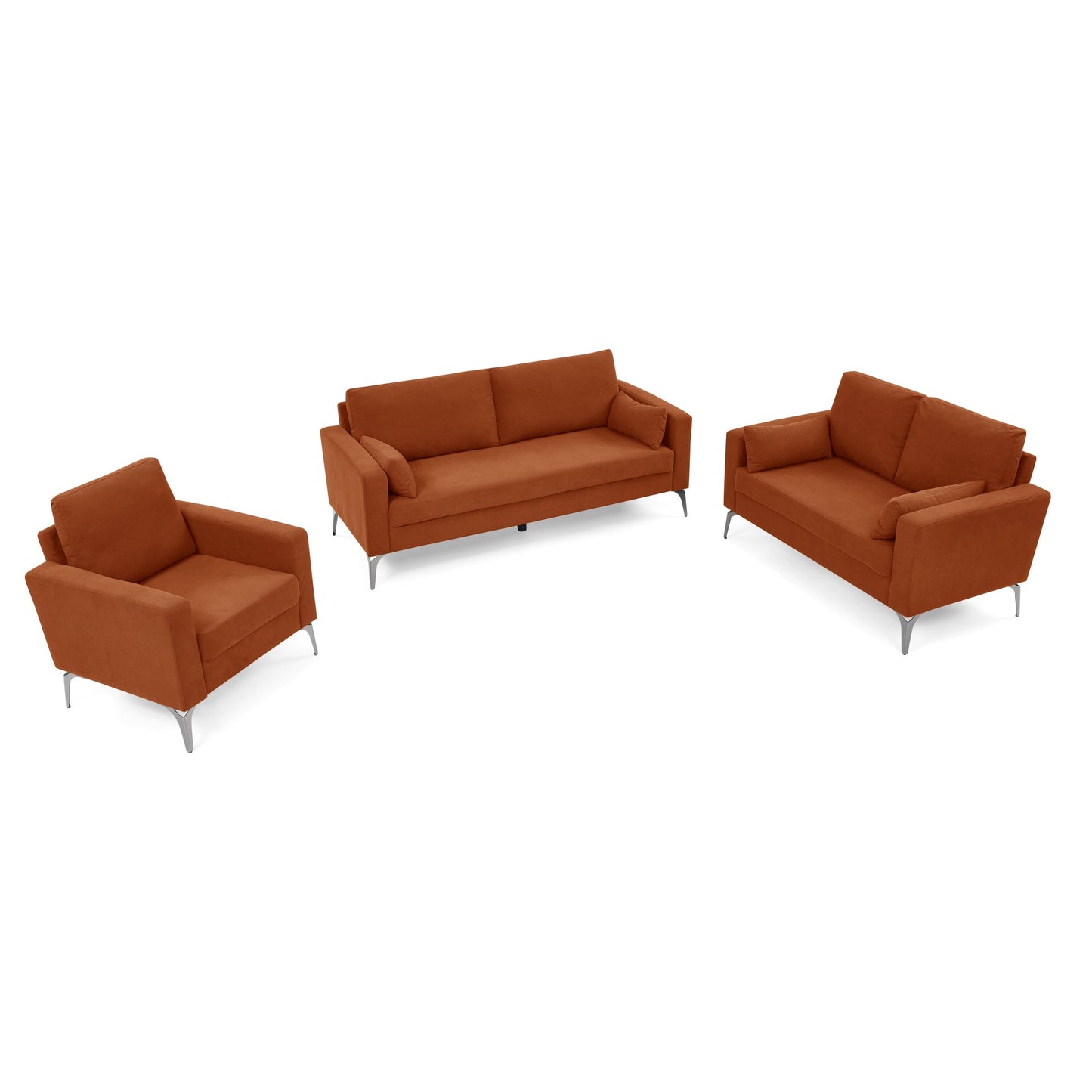 3 Piece Living Room Sofa Set, including 3-Seater Sofa, Loveseat and