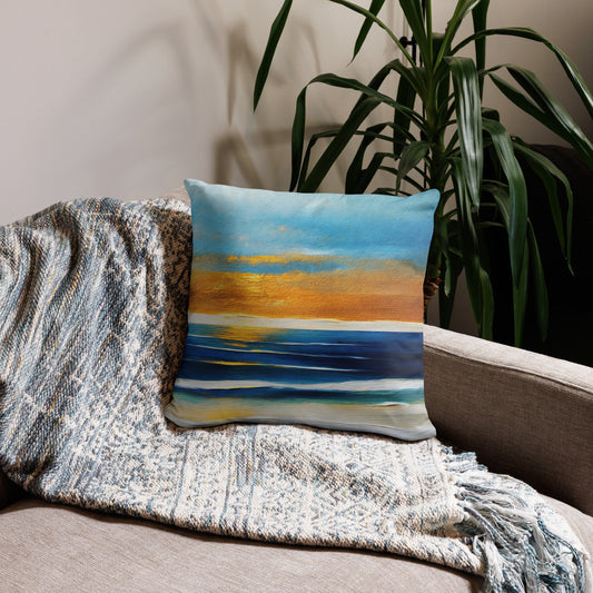Lumbar Throw Pillow Blue Ocean Golden Sunset Print 2