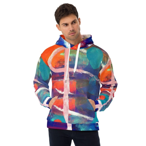 Mens Graphic Hoodie Red Blue Abstract Pattern