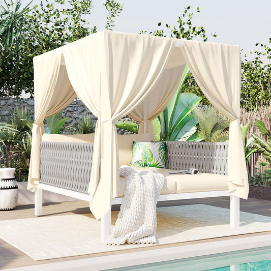 Outdoor Patio Sunbed with Curtains, High Comfort, Suitable for