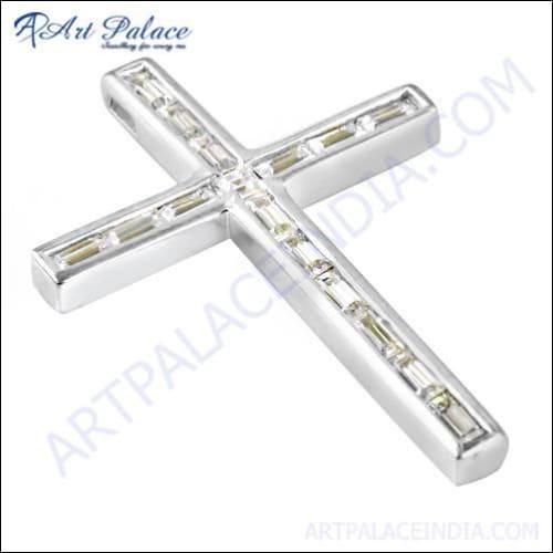 Christmas Cross CZ Silver Charm Pendant - Perfect Holiday Jewelry Gift