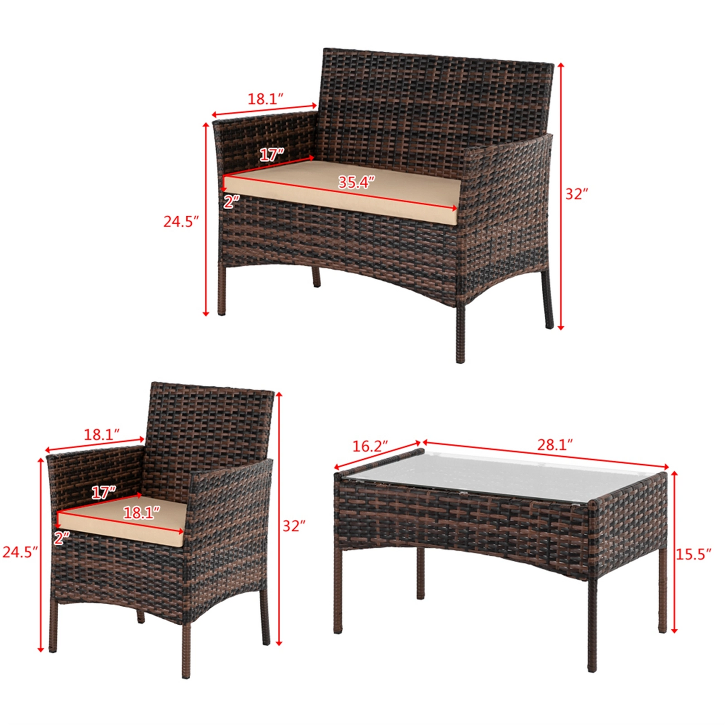 3pcs Coffee Table Rattan Sofa Set