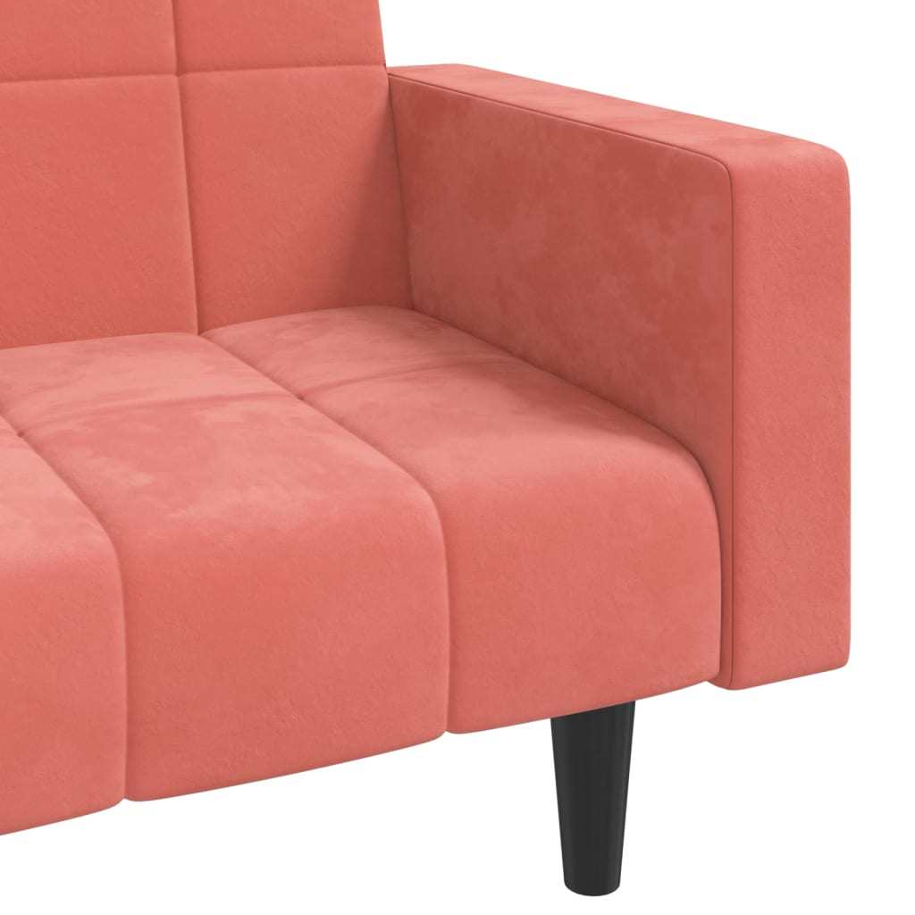 2-Seater Sofa Bed with Two Pillows Pink Velvet