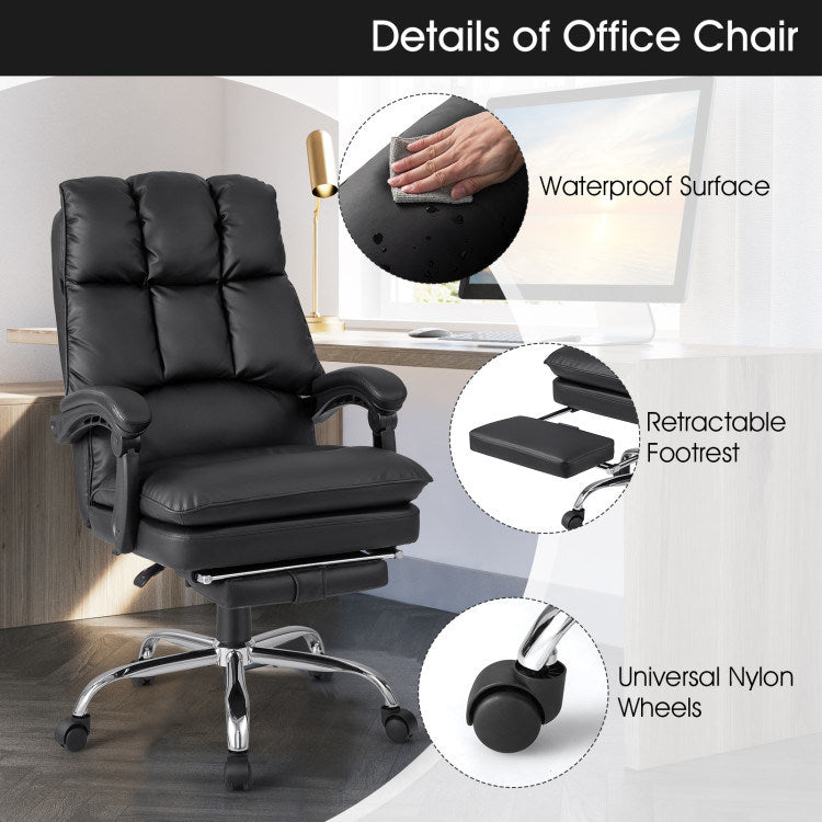 Ergonomic Adjustable Swivel Office Chair with Retractable Footrest