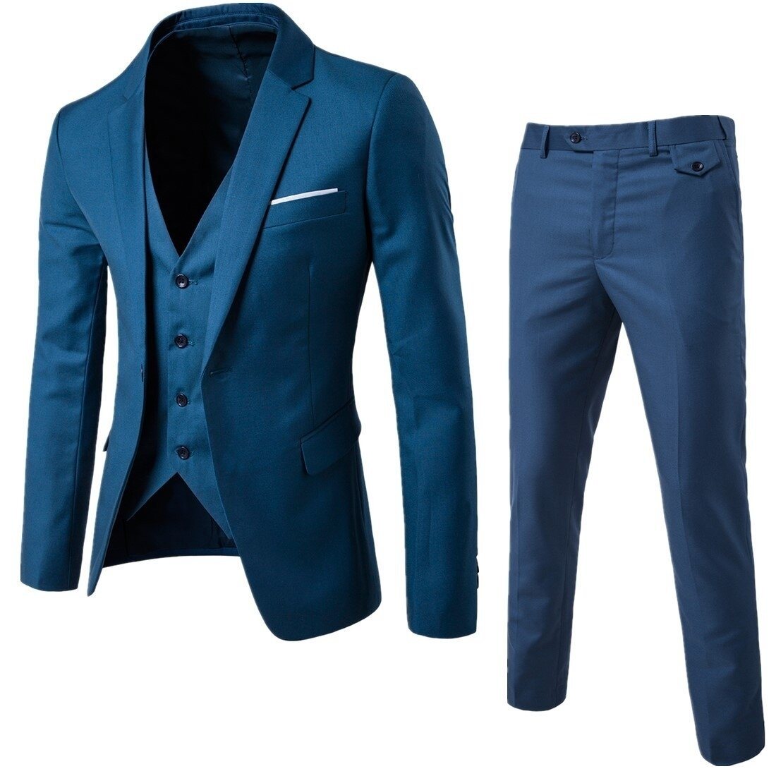 Men Slim Fit 3 Piece Suit One Button Blazer Tux Vest & Trousers