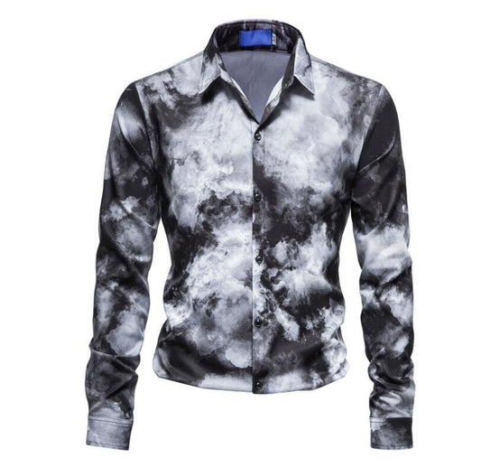 Men's Inkjet Printed Long Sleeve Button Down Shirt