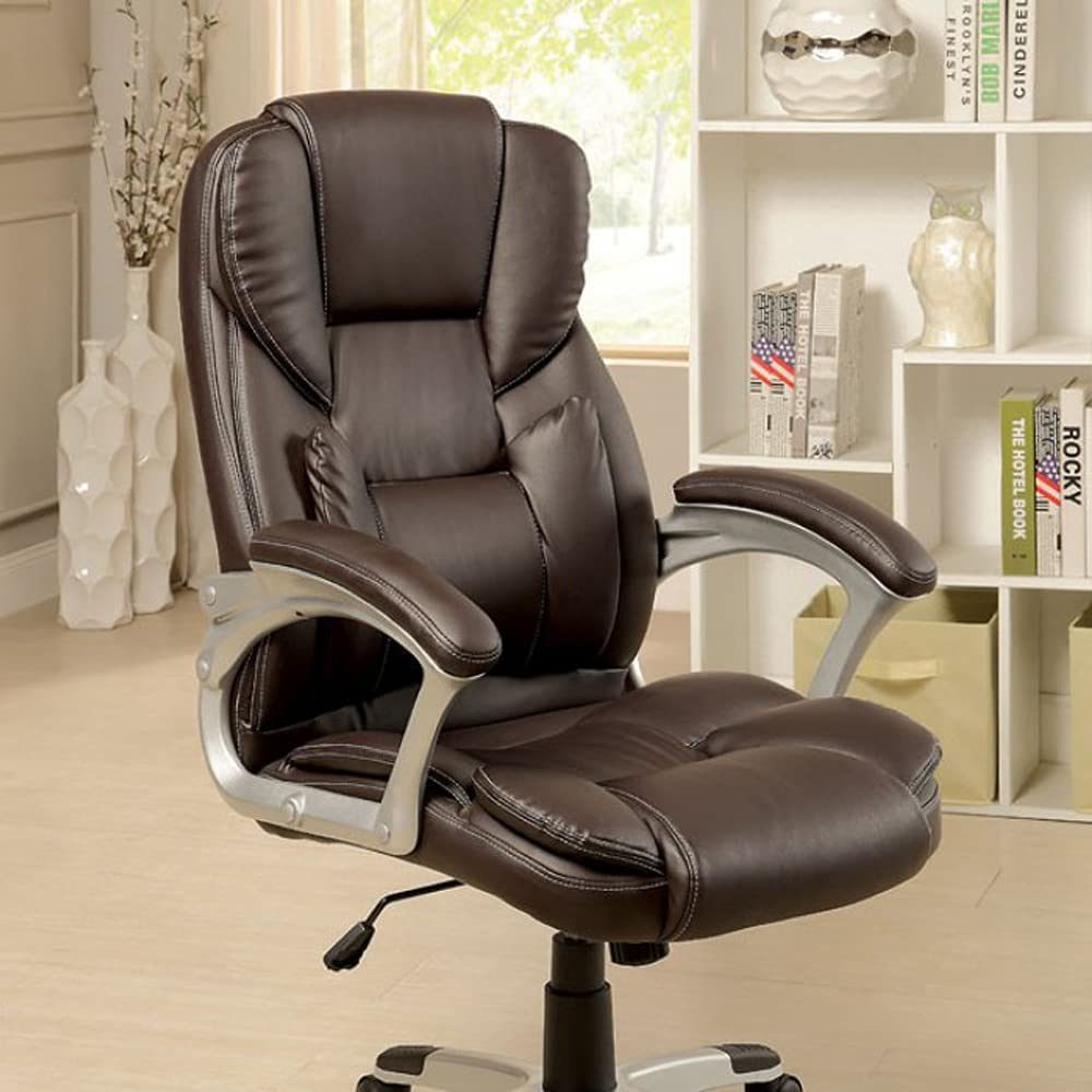Comfortable Modern Contemporary Office Chair Upholstered 1pc Comfort Adjustable Chair Relax Office Chair Work Brown Leatherette Padded Armrests
