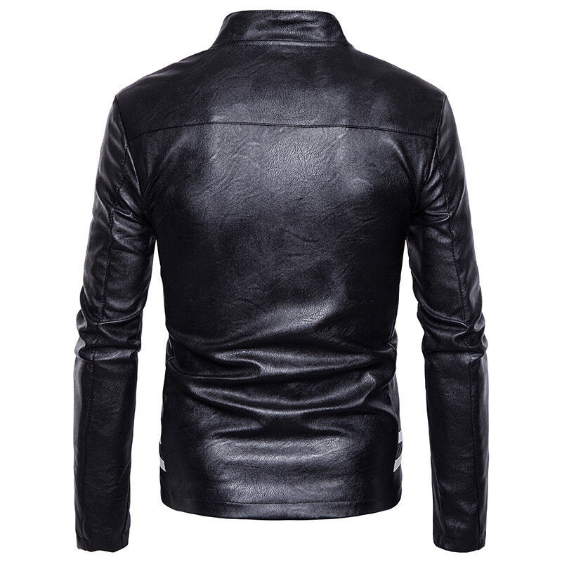 Men's Faux Leather Jacket Punk Motorcyle Lightweight Collarless Coat Slim Fit