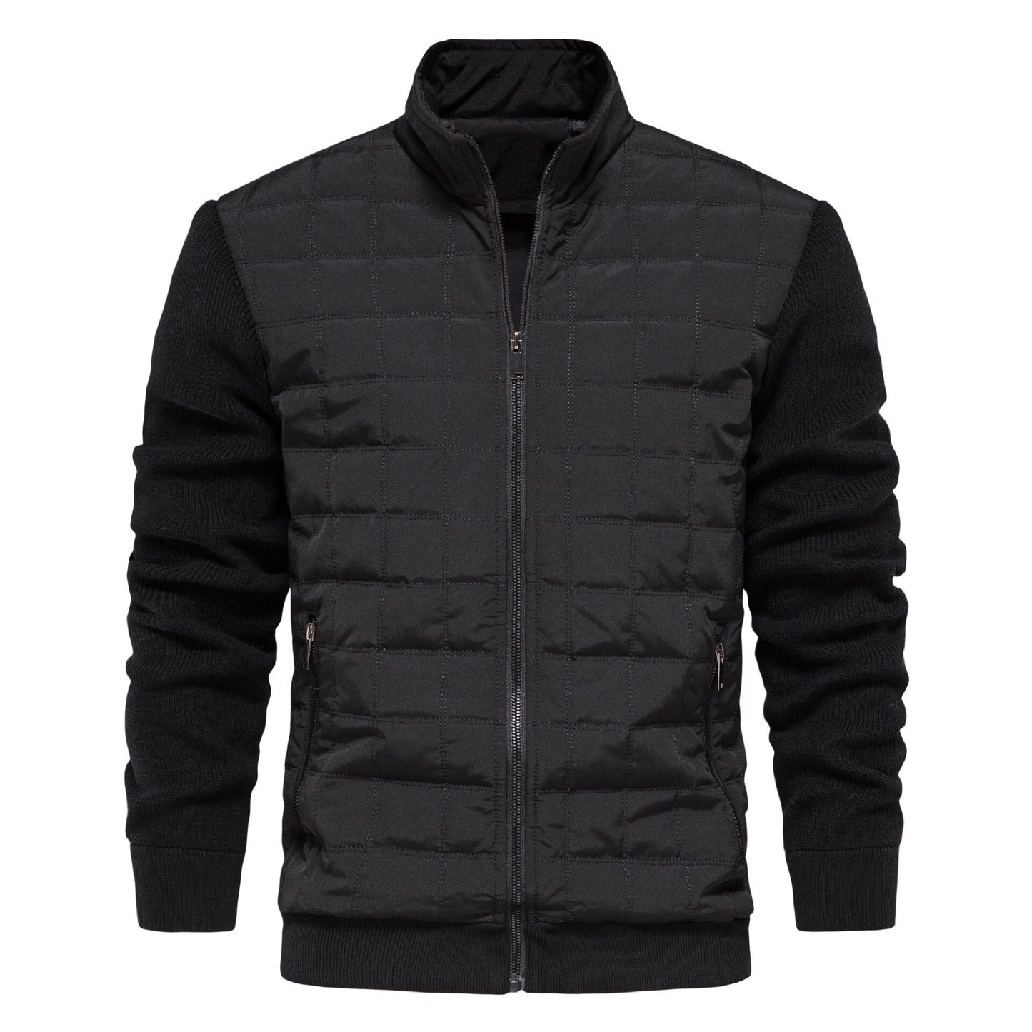 Men's Zipper Cotton Jacket Business Casual Coat Knit Sleeves