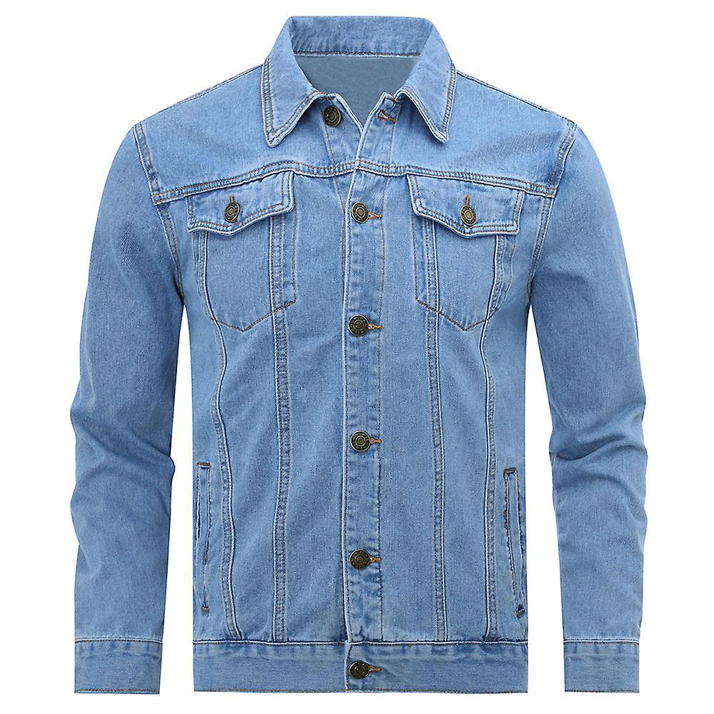 Mens Lapel Classic Denim Jacket Button Down Solid Outwear